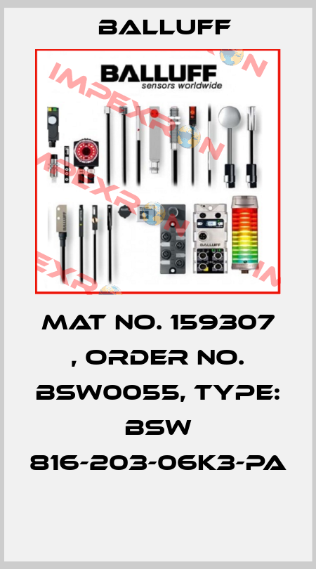 Mat No. 159307 , Order No. BSW0055, Type: BSW 816-203-06K3-PA  Balluff