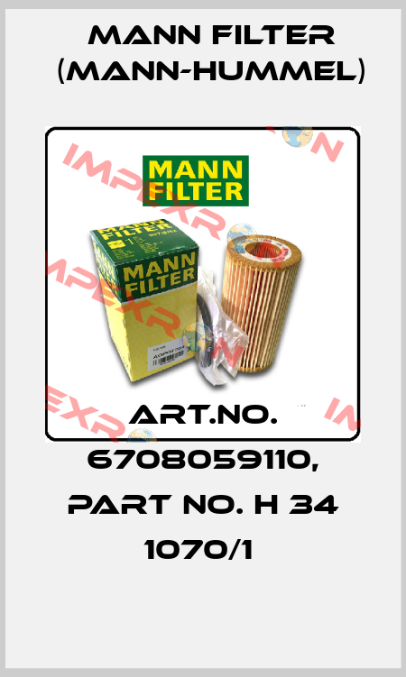 Art.No. 6708059110, Part No. H 34 1070/1  Mann Filter (Mann-Hummel)