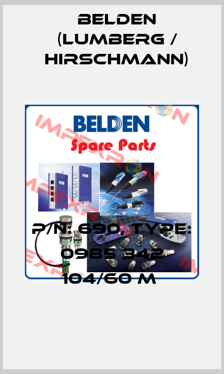 P/N: 690, Type: 0985 342 104/60 M  Belden (Lumberg / Hirschmann)