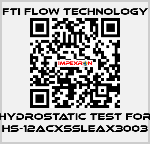HYDROSTATIC TEST for HS-12ACXSSLEAX3003 Fti Flow Technology