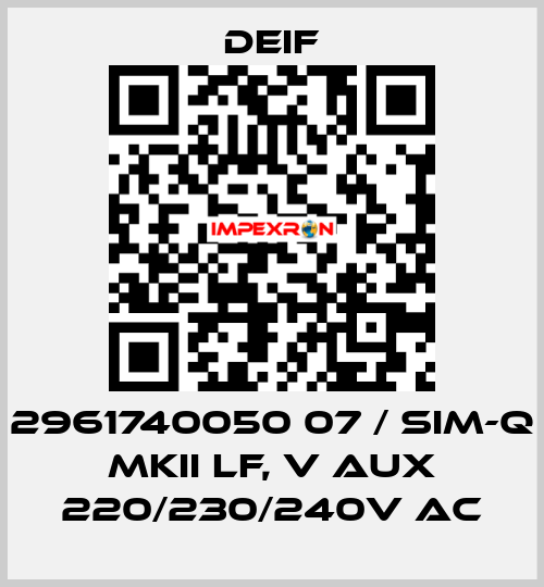 2961740050 07 / SIM-Q MKII LF, V aux 220/230/240V AC Deif