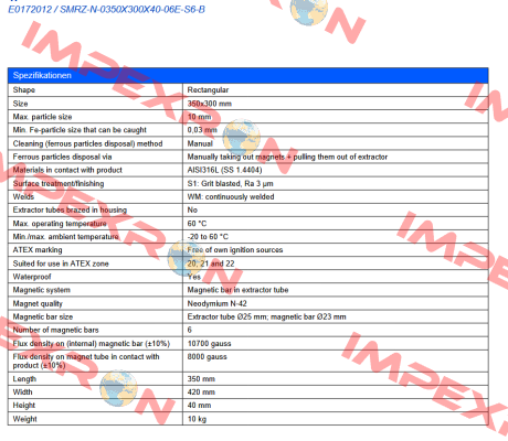 E0172012 / SMRZ-N-0350X300X40-06E-S6-B Goudsmit Magnetics